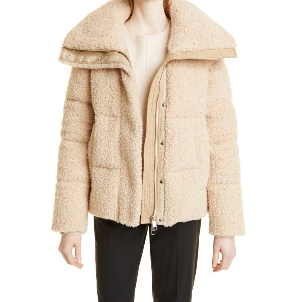 Hugo Boss Partedy down and feather quilted faux shearling jacket, NEW